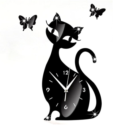 Orologio da parete specchio gatto e farfalle