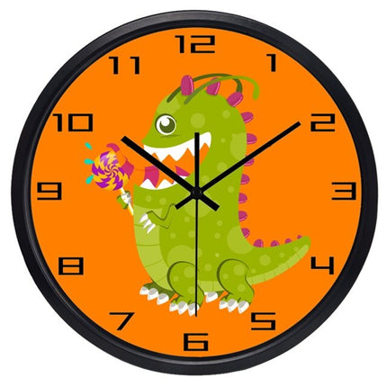 Orologio da parete arancione con dinosauro