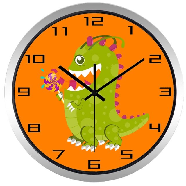 Orologio da parete arancione con dinosauro
