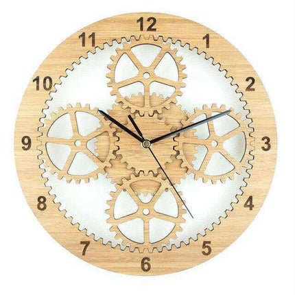 Orologio da parete rotondo in legno ingranaggi