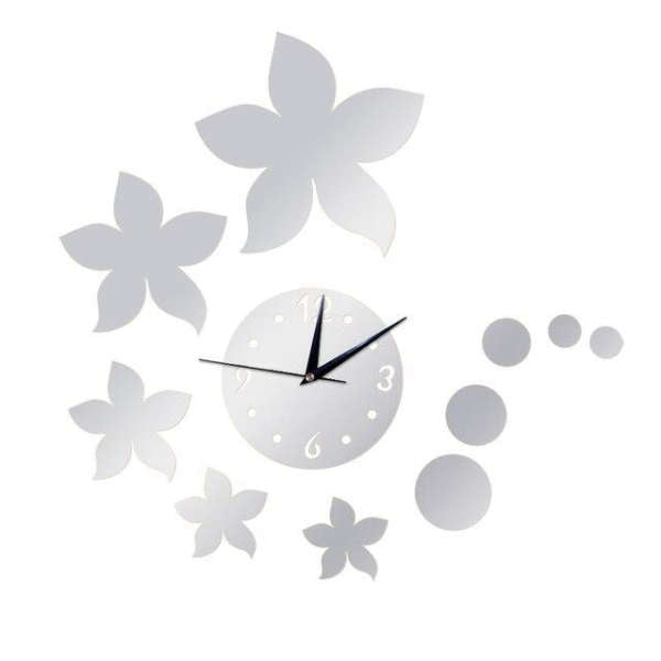 Orologio da Parete Adesivo Fiori Specchio