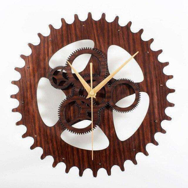 Orologio parete ingranaggio legno stile industriale