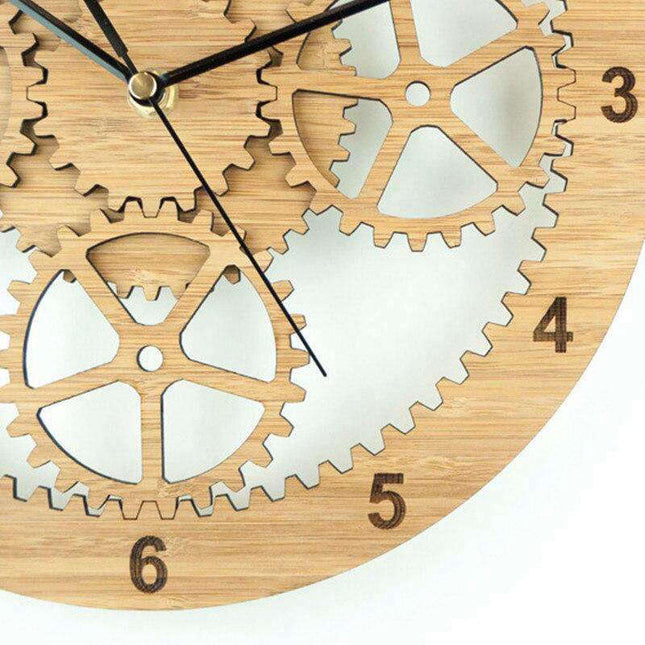 Orologio da parete rotondo in legno ingranaggi
