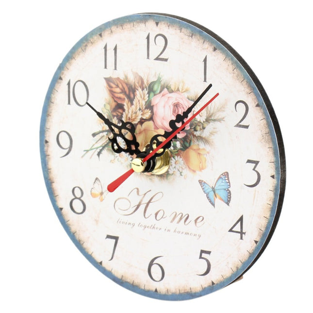 Orologio da parete in legno floreale shabby