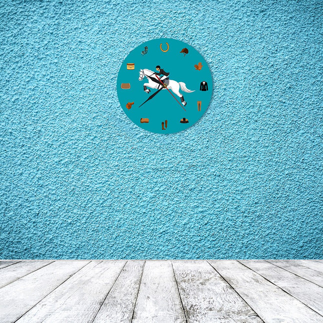 Orologio da parete blu tema equitazione cavallo