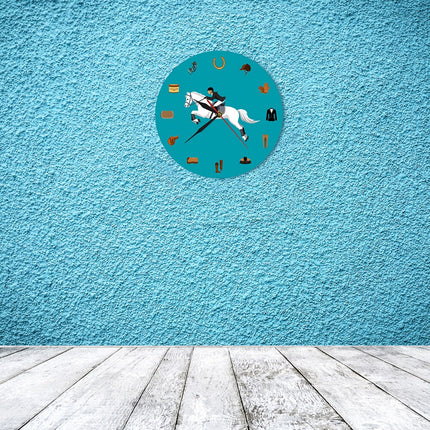 Orologio da parete blu tema equitazione cavallo
