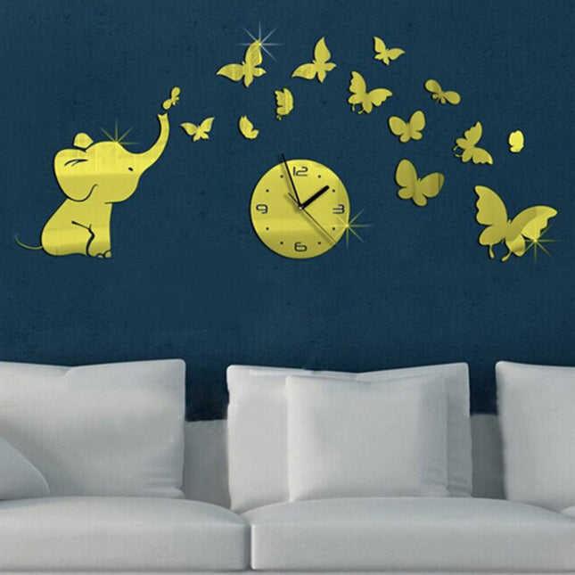Orologio da parete adesivo elefante specchio