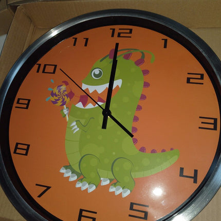 Orologio da parete arancione con dinosauro