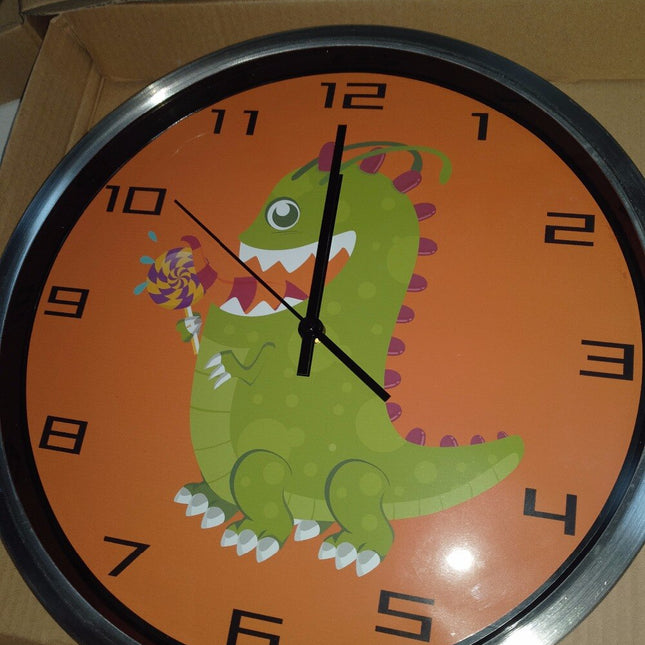 Orologio da parete arancione con dinosauro