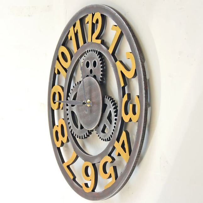Orologio da parete ingranaggi numeri dorati