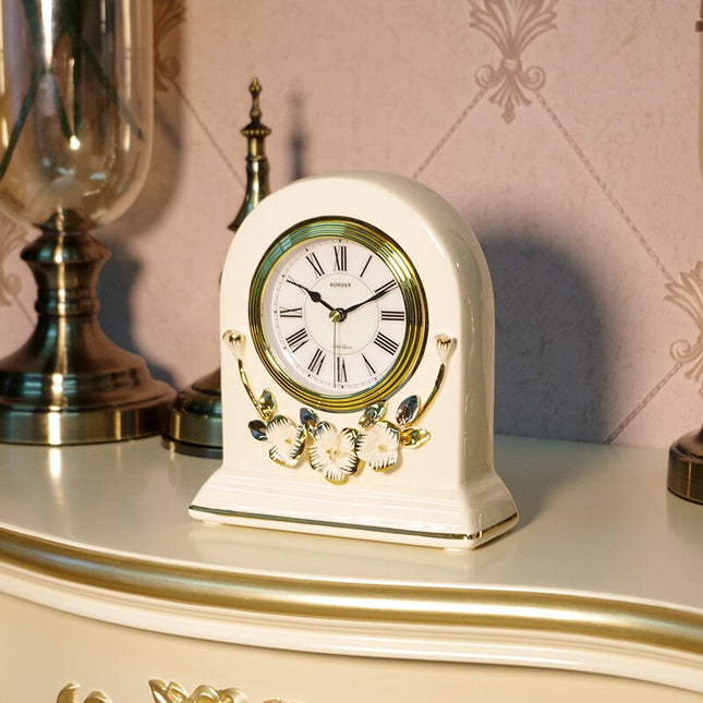 Orologio da tavolo classico bianco decori floreali