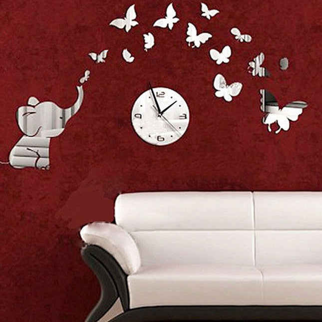 Orologio da parete adesivo elefante specchio