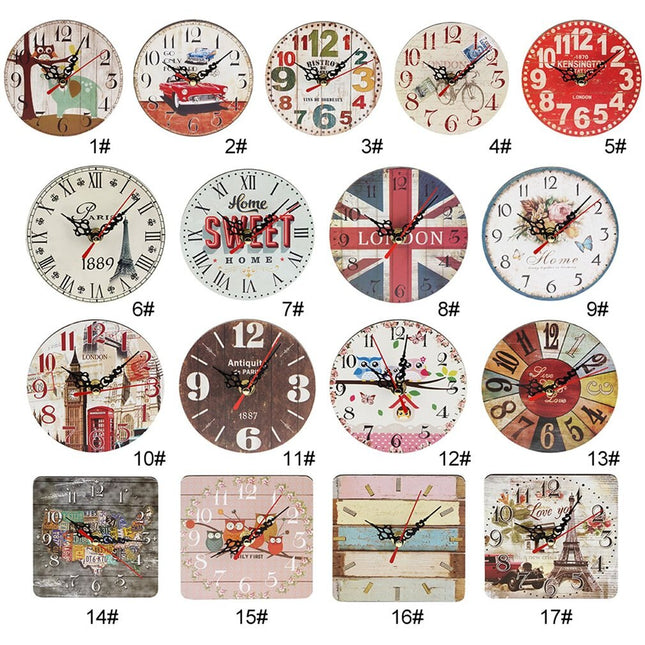 Orologio da parete in legno floreale shabby