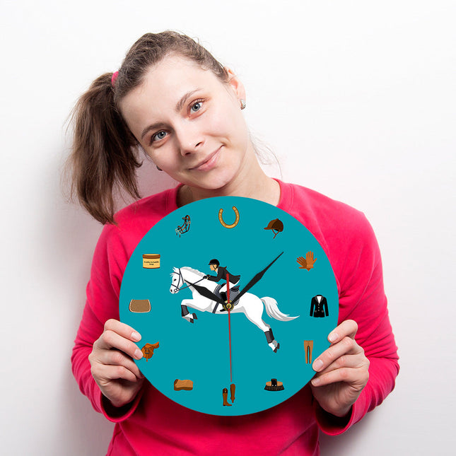 Orologio da parete blu tema equitazione cavallo