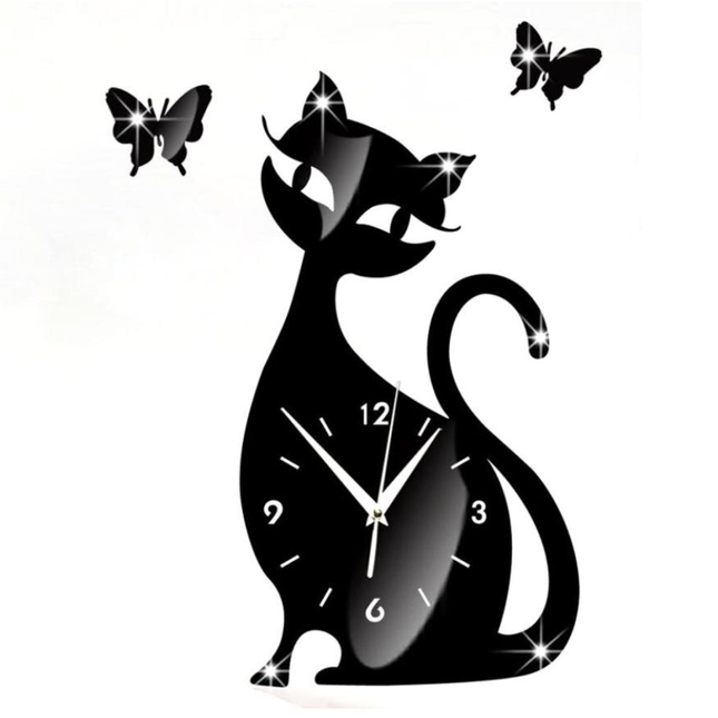 Orologio da parete specchio gatto e farfalle