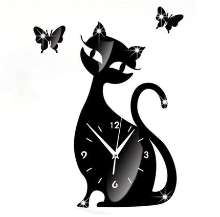 Orologio da parete specchio gatto e farfalle
