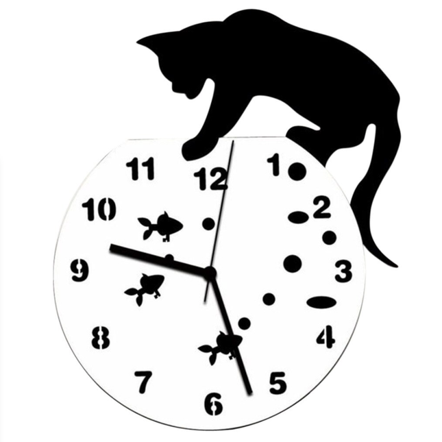 Orologio da parete moderno gatto e pesci