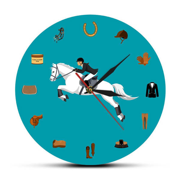 Orologio da parete blu tema equitazione cavallo