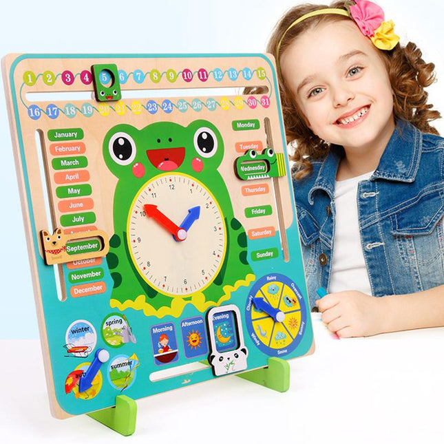 Orologio calendario educativo in legno rana