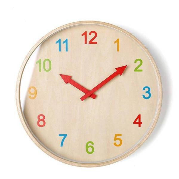 Orologio parete legno numeri colorati