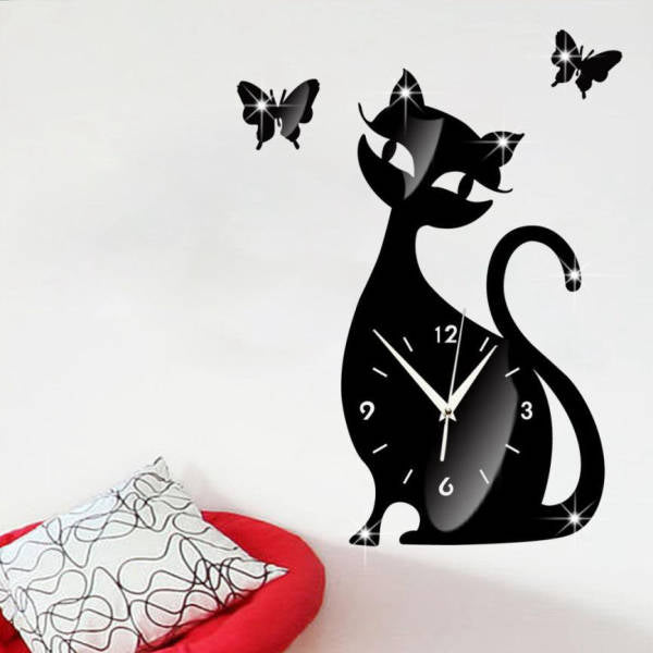 Orologio da parete specchio gatto e farfalle