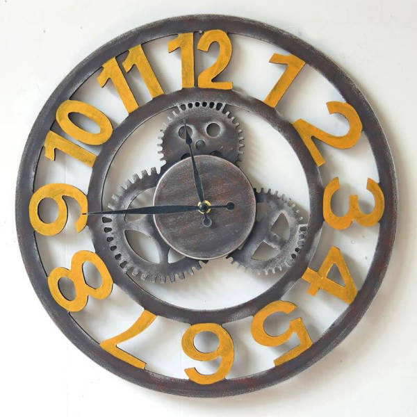 Orologio da parete ingranaggi numeri dorati