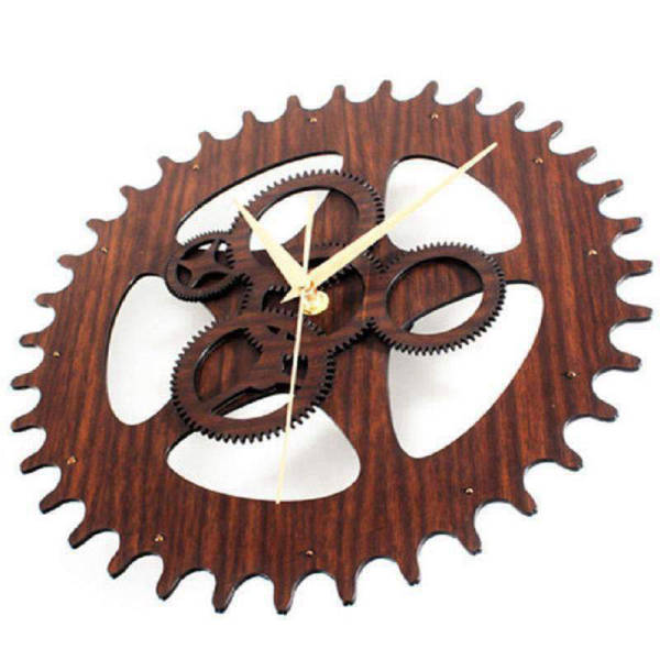 Orologio parete ingranaggio legno stile industriale