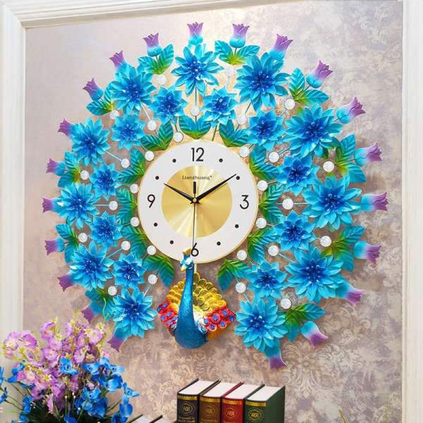 Grande Orologio da Muro con Fiori Blu