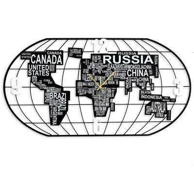 Grande Orologio Muro Mappamondo in Metallo