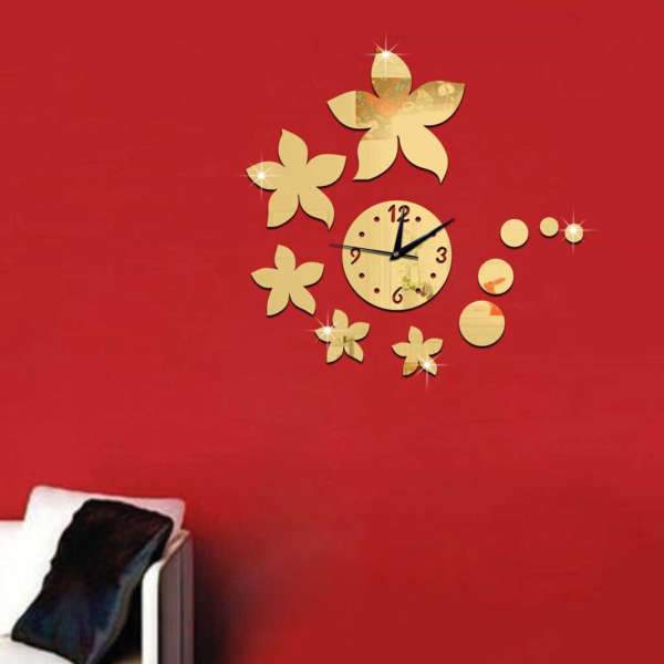 Orologio da Parete Adesivo Fiori Specchio