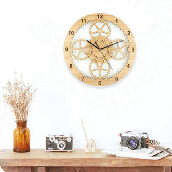 Orologio da parete rotondo in legno ingranaggi