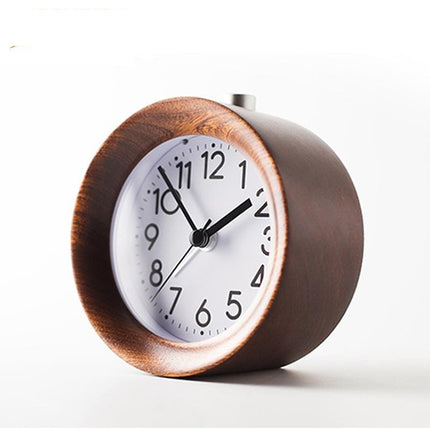 Sveglia analogica rotonda in legno scuro